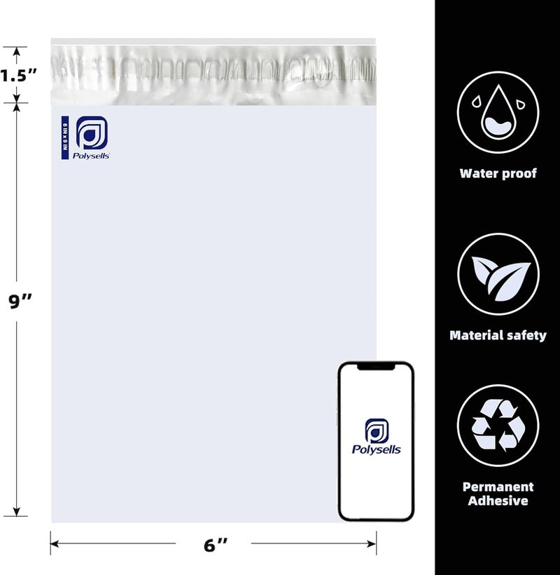 POLYSELLS 1000 pcs 6x9 Inches White x Silver Poly Mailers Shipping Envelopes, Strong Adhesive Sealing, Waterproof, and Tear-resistant Postal Mailing Bags for Clothing, Books, and Accessories - Image 3